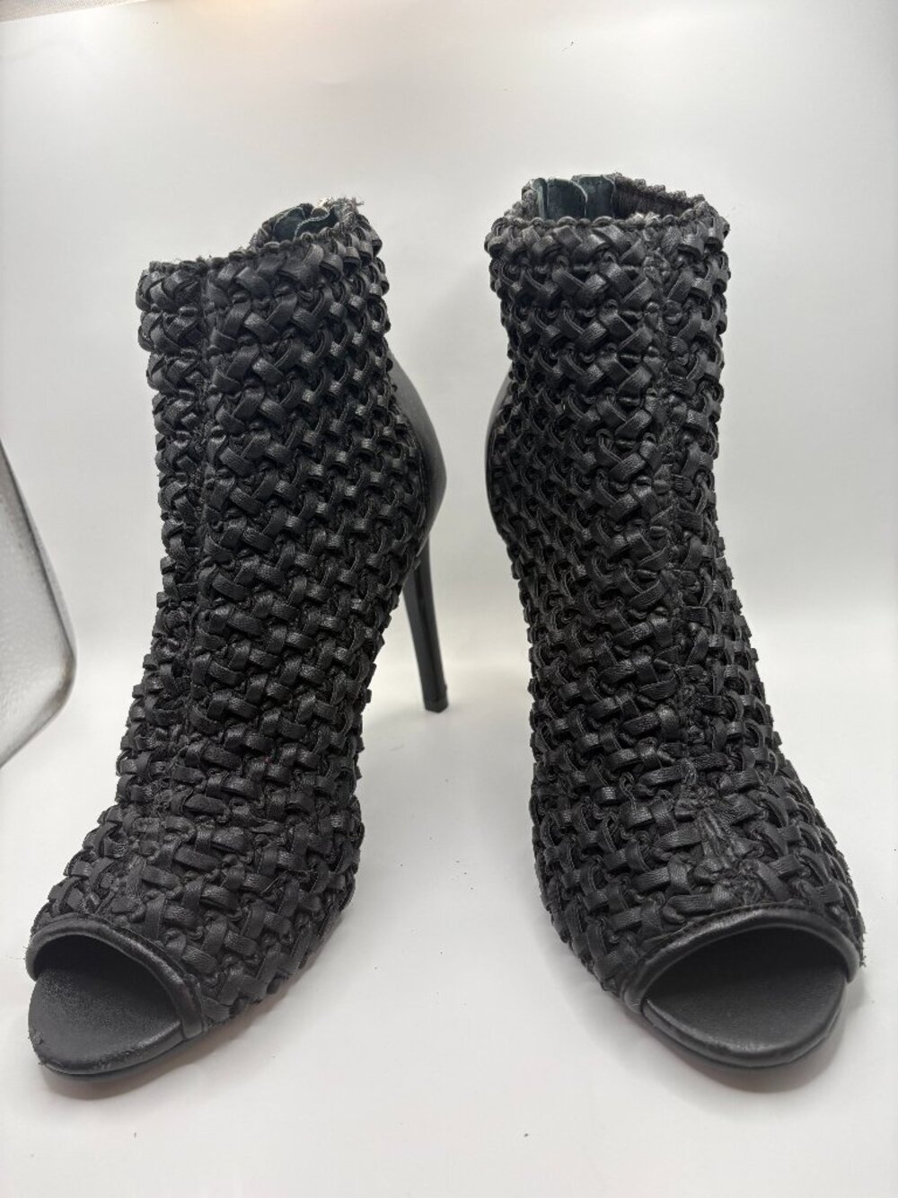 Charles by Charles David Black Woven Peep Toe Stiletto Booties Women 7.5 M